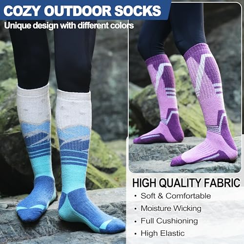 3 Pairs Merino Wool Ski Socks Thermal Warm Winter Thick Knee High Snowboarding Skiing Socks for Women Men