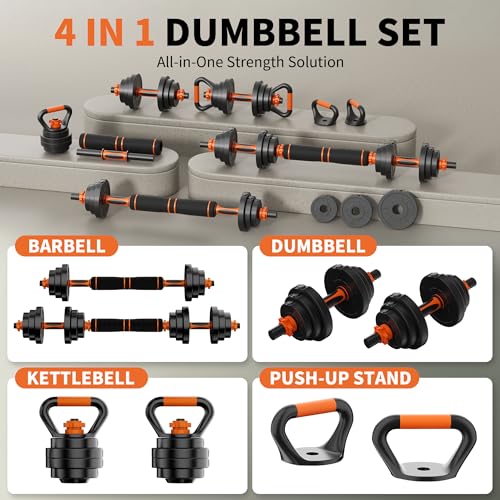 VTORY Adjustable Weights Dumbbell Set, 20/70/90lbs Free Weights Set with Connector, 4 in1 Dumbbells Set Used as Barbell, K...