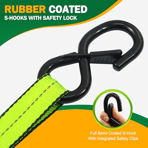 Motorcycle Tie Down Strap (4PK) - 2,100lb Break Strength Premium 15ft Ratchet Tie Down Straps Set, Soft Loop Ratchet Strap...