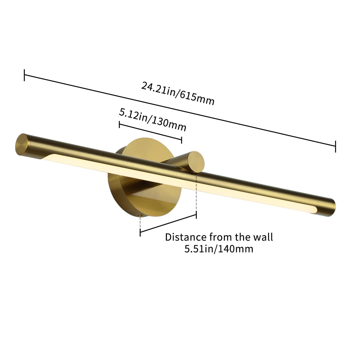 JUSHENG LED Picture Light for discomfort-reducingtings, 24.21in Dimmable, 12W, 3000K Warm White, Hard-Wired Brass, Model 9050