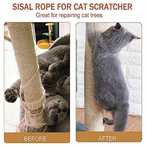 Sisal Rope for Cat Scratcher,Rope for Cat Scratch Post 4mm 164F Jute Twine for Scratching Post Repairing, Recovering or DIY