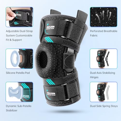 ZEAZEN Hinged Knee Brace with Dual Metal Side Stabilizers & Patella Support – Adjustable Open Patella Knee Support for Men...