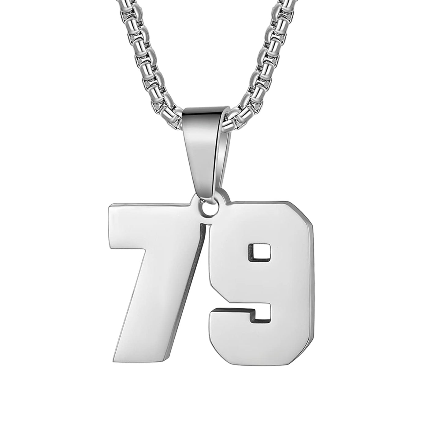 Number Necklaces Personalized Necklaces Silver Initial Number Pendant Stainless Steel Chain Movement Necklaces for Men Women (79