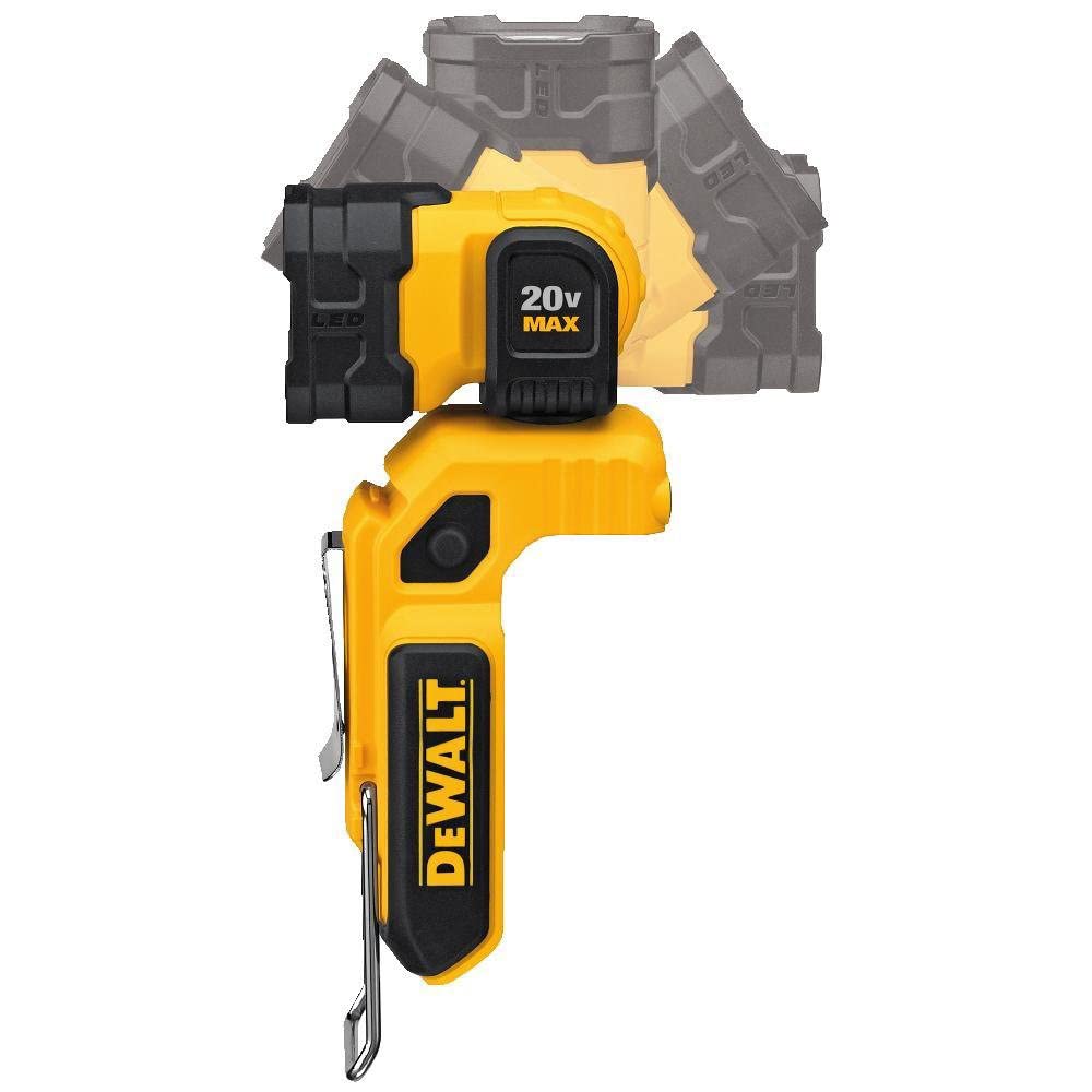 DEWALT 20V MAX LED Work Light Rechargeable, LED Flashlight, Magnetic Flashlight, Freestanding and Clip-On Light, 360 degree pivoting Head, Tool Only (DCL044)
