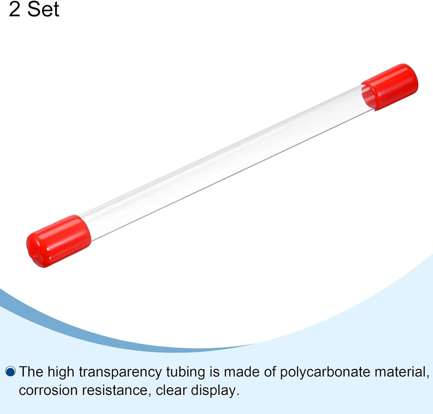 PATIKIL Clear Rigid Tube Round Plastic Tubing with Red Rubber Caps Polycarbonate Water Pipe, 305mm/ 12 Inch Length, 11mmx12mm/0.43"x0.47", 2 Set