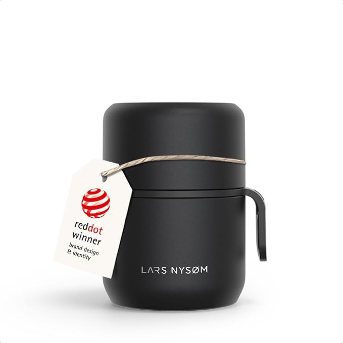 LARS NYSØM Stainless Steel Vacuum Insulated Food Jar - Leakproof Lunch Pot & Lunch Jar for Hot and Cold Food, Wide Mouth, Portable Soup Container for Work & Travel (Carbon Black, 12oz)