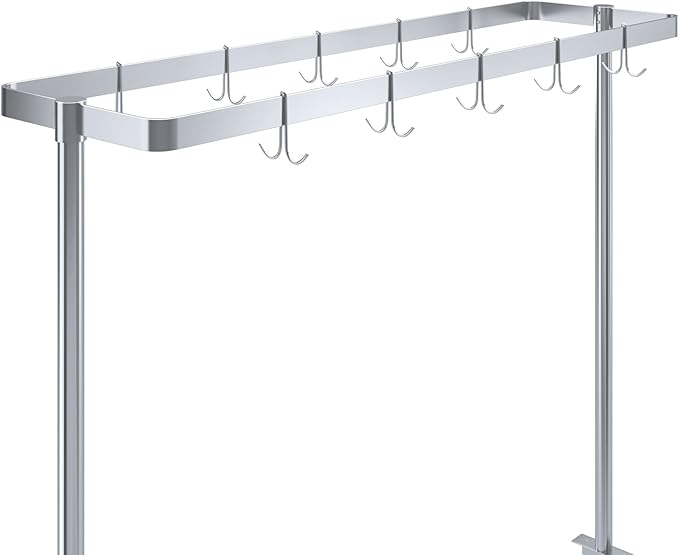 AmGood 60 in. Stainless Steel Table-Mounted Pot Rack With 8 Hooks