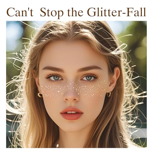 Glitter Freckles Face Tattoo, 30PCS Gold Body Glitter Temporary Tattoos Sparkle Patches for Women, Waterproof Fake Freckle...