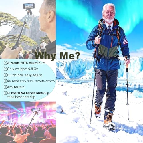 EpochCreate Trekking Pole as Selfie Stick-Hiking Sticks for All Terrain for Women&Men with Detachable Phone & GoPro Mount,...