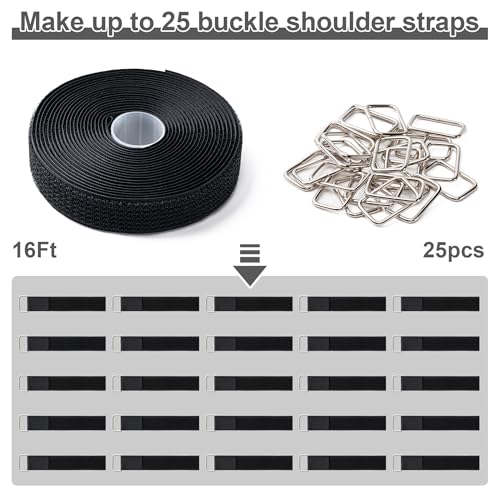 1" x16Ft Hook and Loop Straps with 25 Metal Buckles, Adjustable Fastening Cable Straps, Free Cut Length, Reusable Nylon Ca...