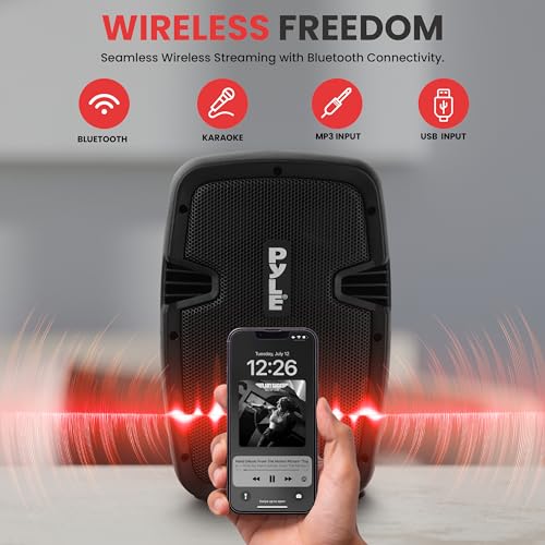 Pyle Portable Bluetooth PA Speaker System Kit - 700W Powered Active & Passive 8" Speakers with Stands, Wired Microphone, R...
