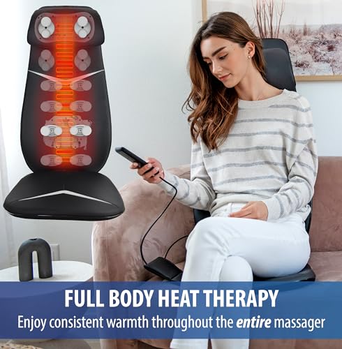 Zyllion Shiatsu Neck and Back Massager with Heat for Chair - 3D Electric Full Body Kneading Deep Tissue Massage Pad with S...