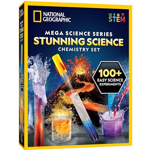 National Geographic Stunning Chemistry Set - Mega Science Kit with 45 Easy Experiments- Make a Volcano and Launch a Rocke...