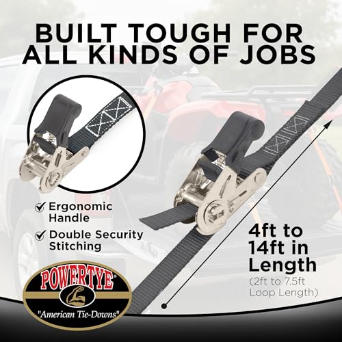 PowerTye - Endless Ratchet Strap - 1in x 4ft Easy Grip (Hookless), Tie Down Strap w/ 400 lb. Working Load Limit / 1,200 l...