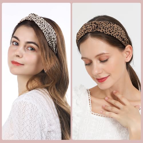 Funtopia Headbands for Women, 9pcs Fashion Knotted Headband Leopard Print Knot Hairband, Cute Wide Headbands for Women Gir...
