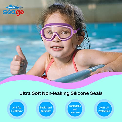 Seago Kids Goggles for Swimming 2 Pack Anti-Fog Outer Eye Fit with Wide View No Leaking UV Protection Crystal Clear Watert...