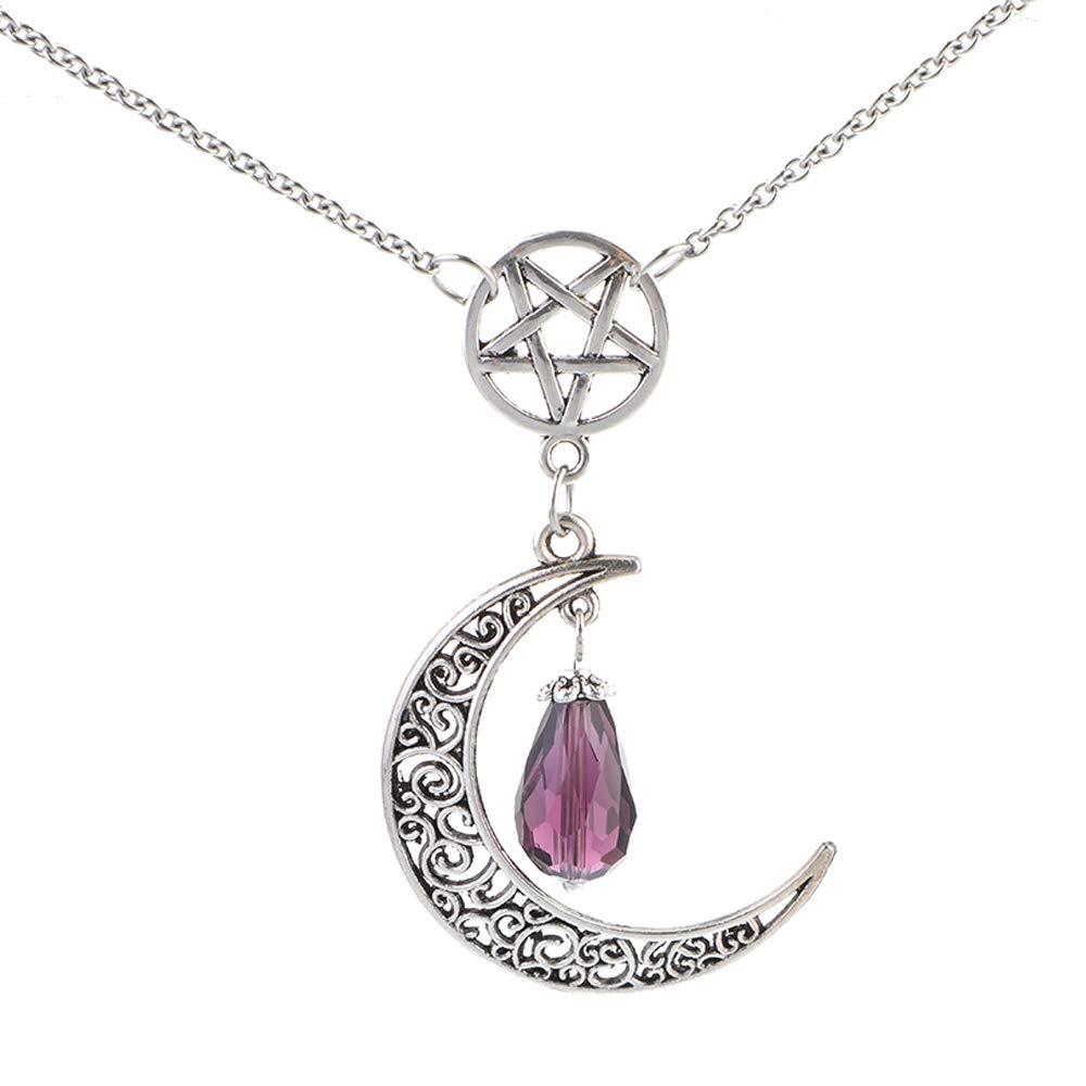 MJartoria Moon Pentagram Necklace Crystal Chakra Pendant Layered Necklaces for Women Choker Necklace Gothic Jewelry Y2K Goth Acc
