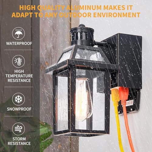 Porch Lights with GFCI Outlet, Dusk to Dawn Outdoor Lights with Outlet, 3 Lighting Modes Exterior Light Fixture Waterproo...