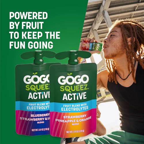GoGo squeeZ Active Fruit Blend with Electrolytes | 18-Count Variety Pack | Blueberry Strawberry Lemon & Strawberry Pineapp...