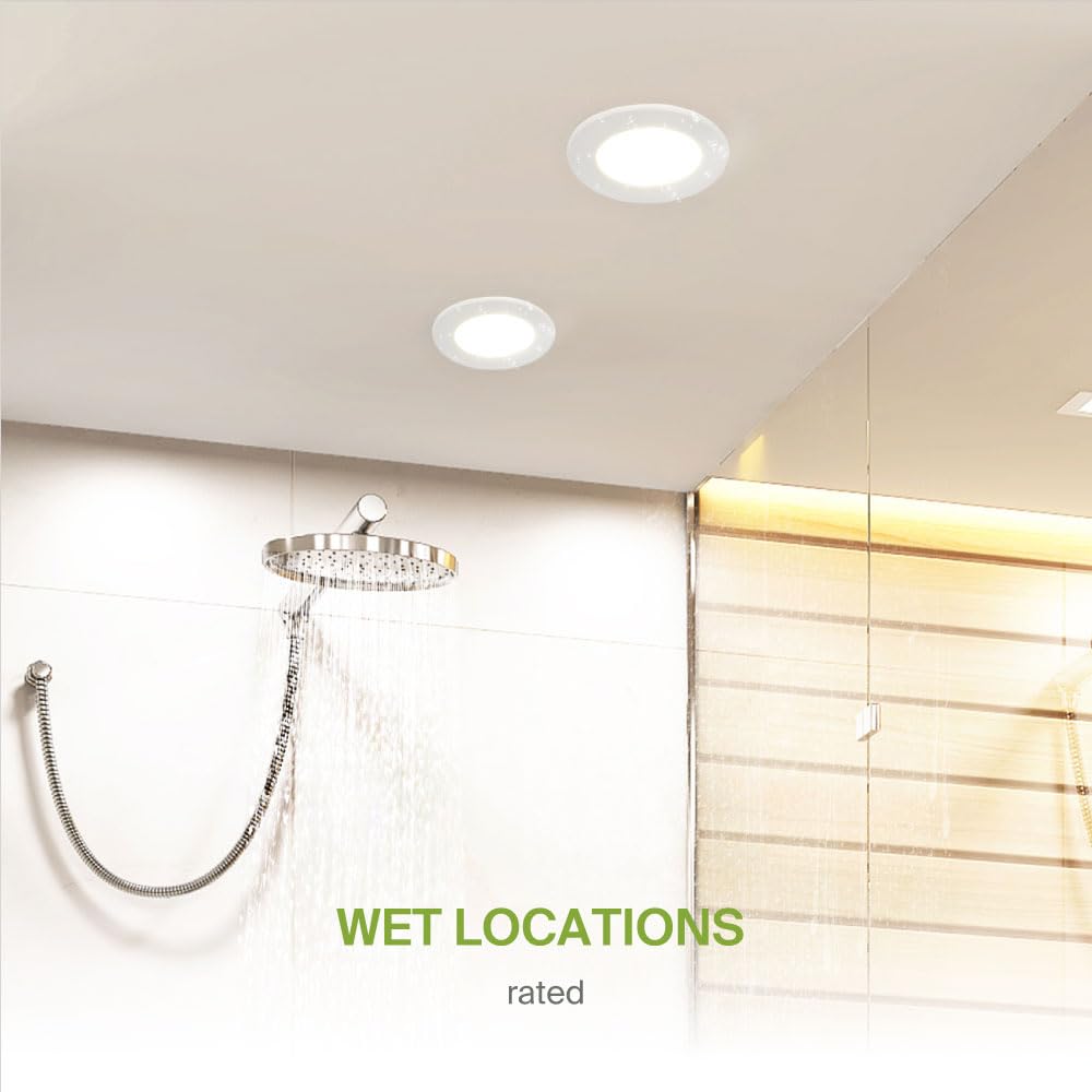 Asd Flat Trim Retrofit Led Recessed Lighting 6 Inch | Ultra Thin White 12W 1021Lm Wet Rated Dimmable Downlights | 2700K-5000K Adjustable Led Recessed Light Fixtures | Disk Can Lights  Etl 24 Pack