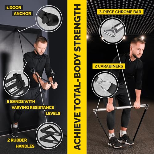 Long Resistance Bands for Working Out Men and Women - Set of 5 Pull-Up Bands, Rubber Handles and Door Anchor - Workout Ban...