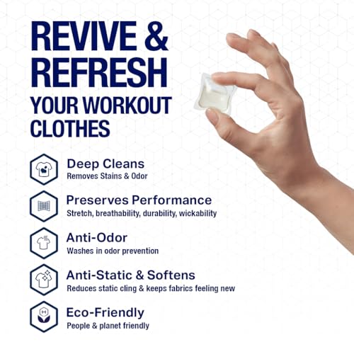 HEX Performance Laundry Detergent Packs for Activewear & Technical Fabrics, Deep Odor & Sweat Removal Without Fragrance, E...
