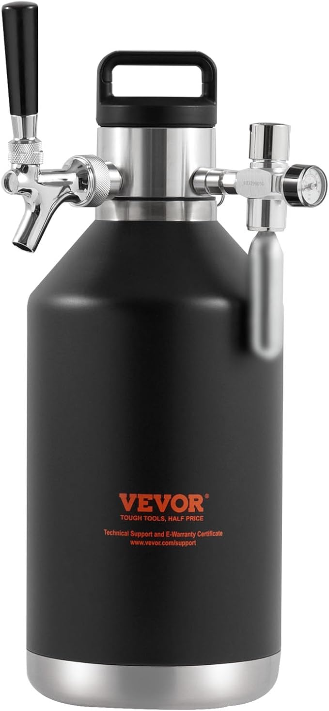 Beer Growler Tap System, 128Oz 4L Mini Keg, 304 Stainless Steel Pressurized Beer Growler, Keg Growler with Pressure Display, CO2 Regulator Faucet, Leak-Proof Ring For Draft, Homebrew, Craft Beer