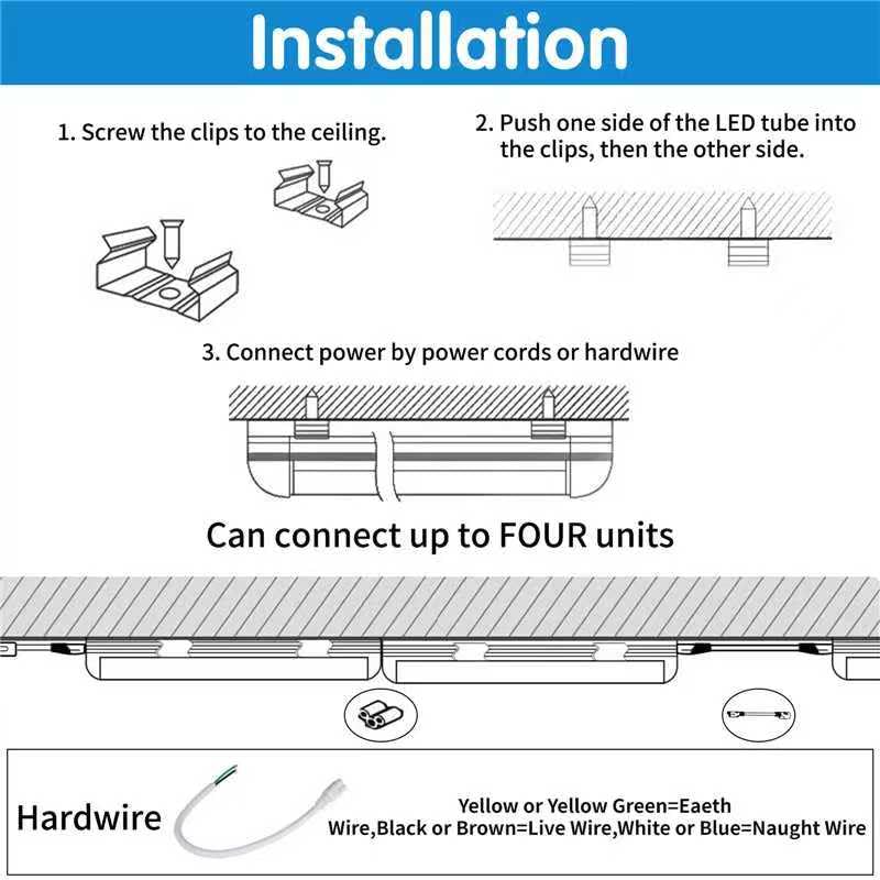 AQIQUUT 3FT Led Shop Light,3FT Lights 36W 6500K 5000LM Daylight,Led Shop Lights 110V Linkable Clear Cover Integrated V-Shape for Shop Garage Warehouse Workshop Commercial Bay Lighting(4-Pack)