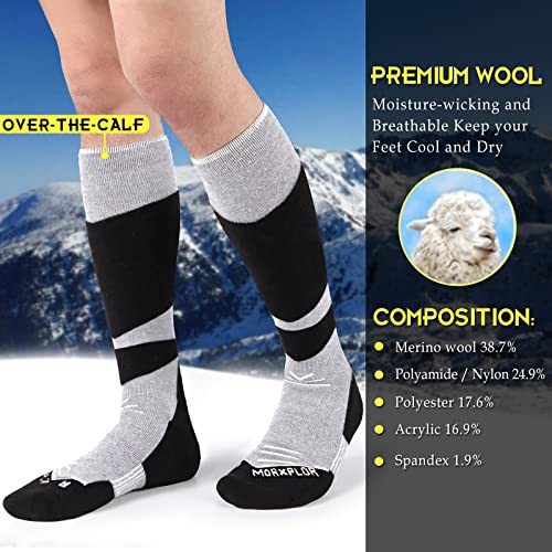 MORXPLOR Merino Wool Ski Socks 2 Pairs Pack for Men&Women,Skiing and Snowboarding Knee High Warm Socks for Cold Weather