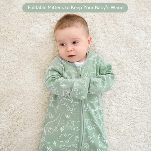 FIEMOL Baby Sleep Sack 0-6 Months, Long Sleeve Baby Wearable Blanket 0.5 Tog with Mittens, 2-Way Zipper Newborn Cotton Sle...