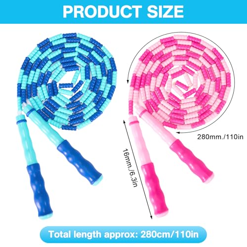 2 Pack Jump Rope for Kids, Adjustable Tangle-Free Soft Beaded Skipping Rope, Segmented Soft Beaded Skipping Rope, 9.2 FT S...