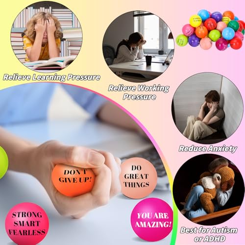 96 Pieces Motivational Stress Balls 2 Inch Inspirational Stress Relief Ball Bulk Hand Exercise Balls Encouraging Colorful ...