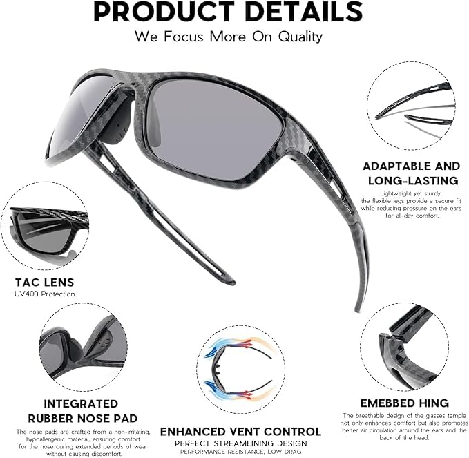 Solsun Polarized Sunglasses for Men Woman, Sport Wrap Around Sun Glasses UV Protection for Fishing Driving Cycling