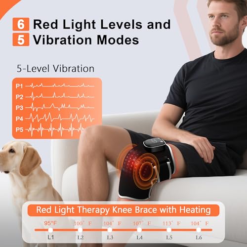 RAYOCON Red Light Therapy for Knee: Knee Massager with 6 Heat and 5 Vibration Cordless Rechargeable Electric Heated Knee B...