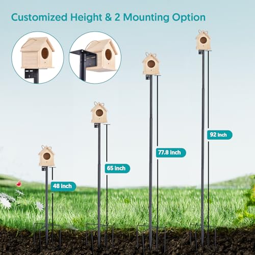 Bird Feeder Pole 92 Inch True Heavy Duty Birdhouse Pole with Squirrel Proof Baffle for Outdoor, Adjustable Bird Feeder Sta...