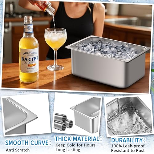 meekoo 2 Pack Ice Buckets for Freezer Wine Beer Champagne Bucket Stainless Steel Bin for Freezer Metal Drink Buckets Cockt...