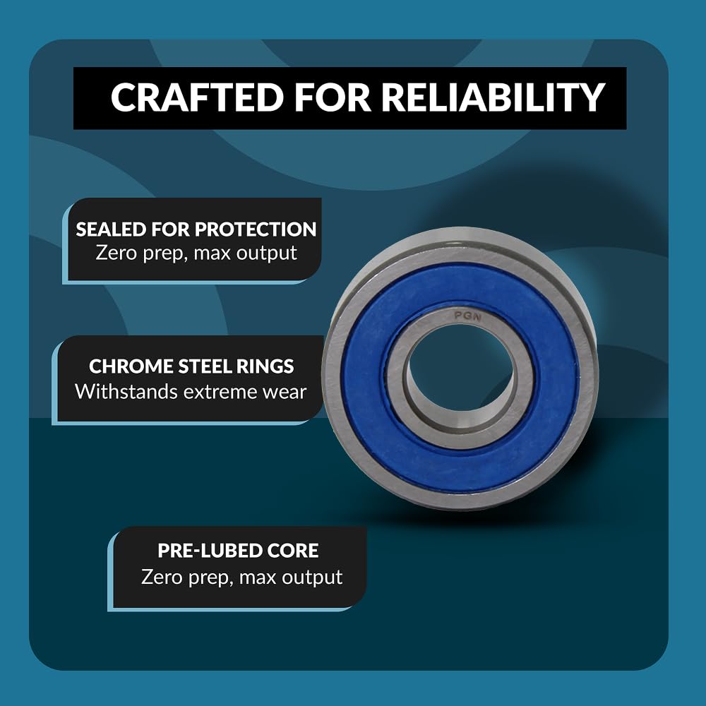 PGN (10 Pack) 608-2RS Bearing - Lubricated Chrome Steel Sealed Ball Bearing - 8x22x7mm Bearings with Rubber Seal & High RPM Support