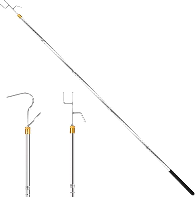 Clothes Hook Pole,29-71 Inch Adjustable Extension with Hook Bar.Suitable for Clothes Hanger Rod, Christmas light, Hanging ...