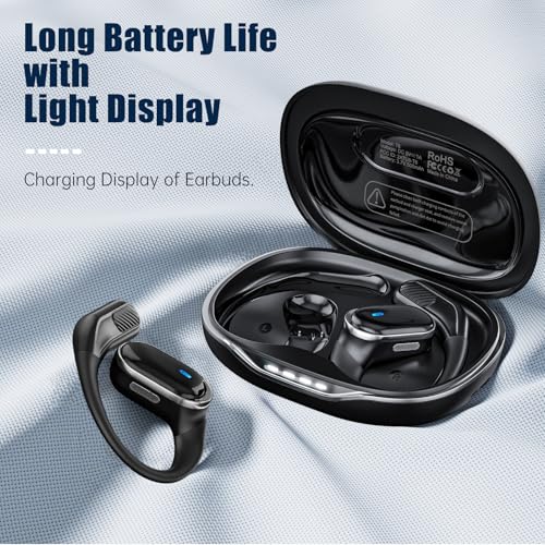 Open Ear Wireless Earbuds Bluetooth 5.4 Headphones, 50H Playtime Stereo Earphones with ENC Noise Cancelling, IPX7 Waterpro...