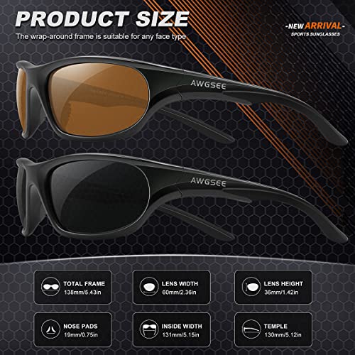 AWGSEE Polarized Sports Sunglasses for Men,TR90 Unbreakable Frame Sunglasses for Fishing Driving Cycling UV400 Protection