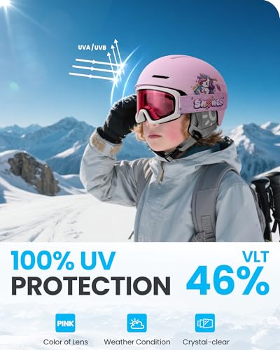 SNOWER Kids Ski Helmet with Goggles Set, Shockproof Durable PC Shell & EPS Foam, Snowboard Helmet and Goggles for Boys & G...