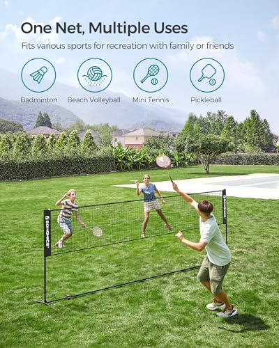 SONGMICS Badminton Net, Height Adjustable Volleyball Net, Pickleball Net for Junior Tennis, Kids, Indoor Outdoor Court, Fo...