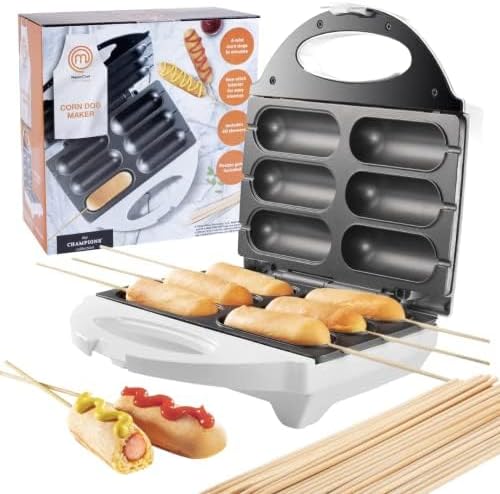 MasterChef Corn Dog Maker w 50 Skewers- Electric Nonstick Kitchen Baker & Recipe Guide- Fryer Machine Makes Hot Dogs, Cheese Mozzarella Sticks, Cake Pops, BBQ, Mini Carnival Food, Fun Christmas Gift