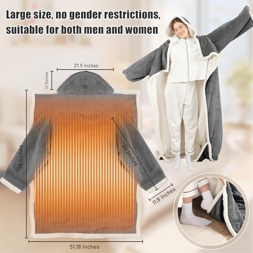 COZYTY Wearable Heated Blanket with Foot Pocket, Electric Snuggle Throw Blankets with Sleeves, 6 Heating Levels & 1-4H Aut...