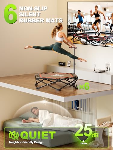 FitNexus 42" Foldable Mini Trampoline- 450lb Capacity Fitness Rebounder w/3-Level Adjustable T-Bar, Adults Workout Trampol...