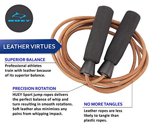 HUEY Sport Leather Jump Rope Skipping Rope for Speed Quiet Training Boxing MMA Cardio Crossfit Fitness Workout Indoor and ...