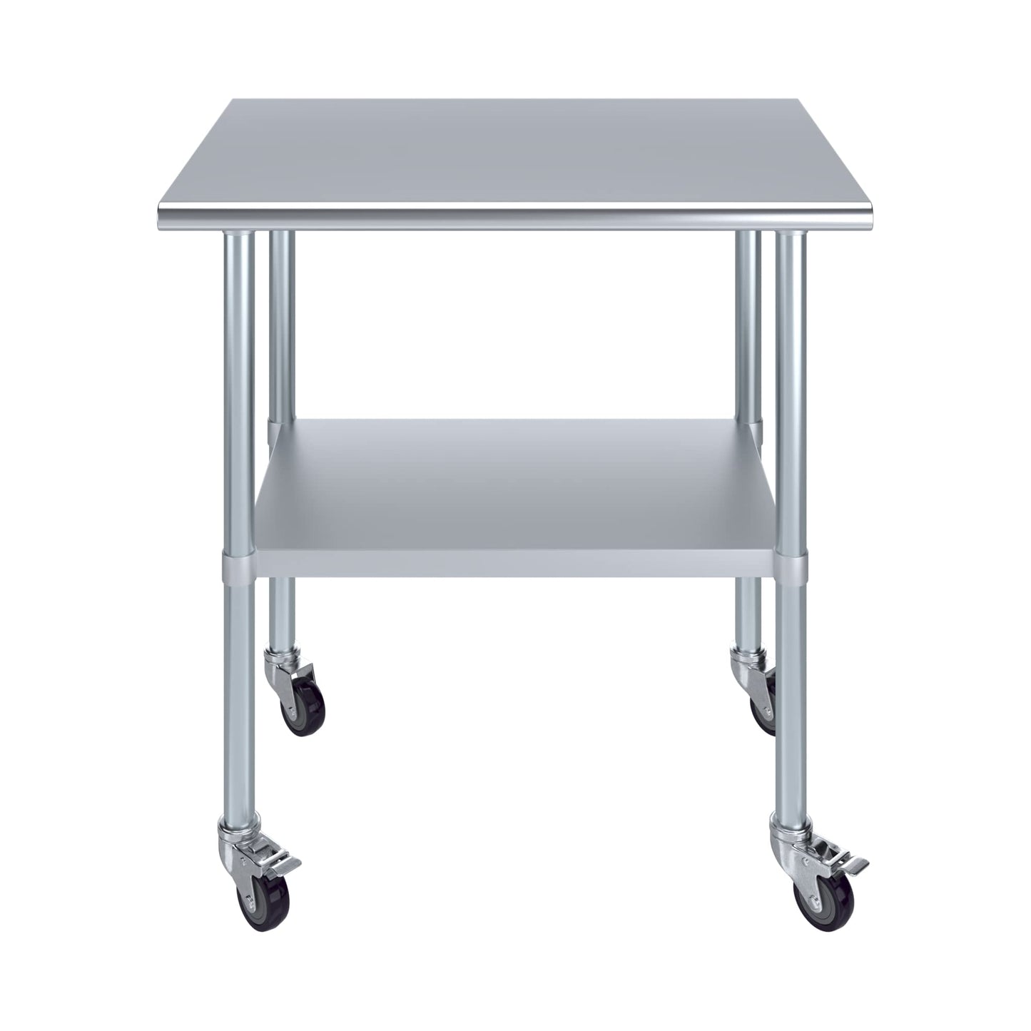 AmGood 24 in. x 36 in. Stainless Steel Work Table with Wheels | Metal Kitchen Food Prep Table | NSF