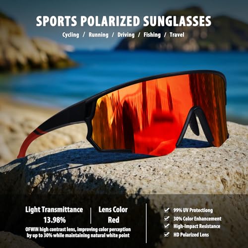 Ofwin Polarized Sports Sunglasses for Men Women UV Protection Cycling Bike Running Wrap Around Sun Glasses