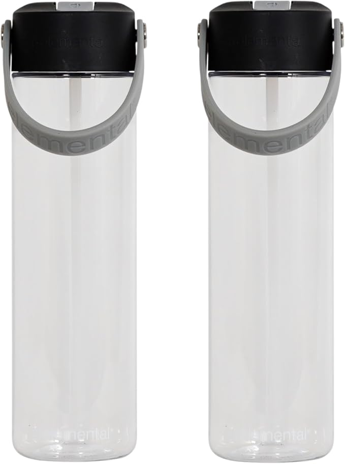 Elemental Splash Water Bottles - BPA-Free Tritan Plastic Reusable Water Bottle with Strap - Ideal for Gym and Sports Leak Proof when Spout is Closed - Midnight Clear - 26oz (2 Pack)