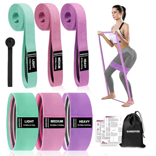 KANGFITER Long and Short Fabric Resistance Bands with Door Anchor 7 PCS, Non-Slip Stretch Booty Bands for Working Out Wome...
